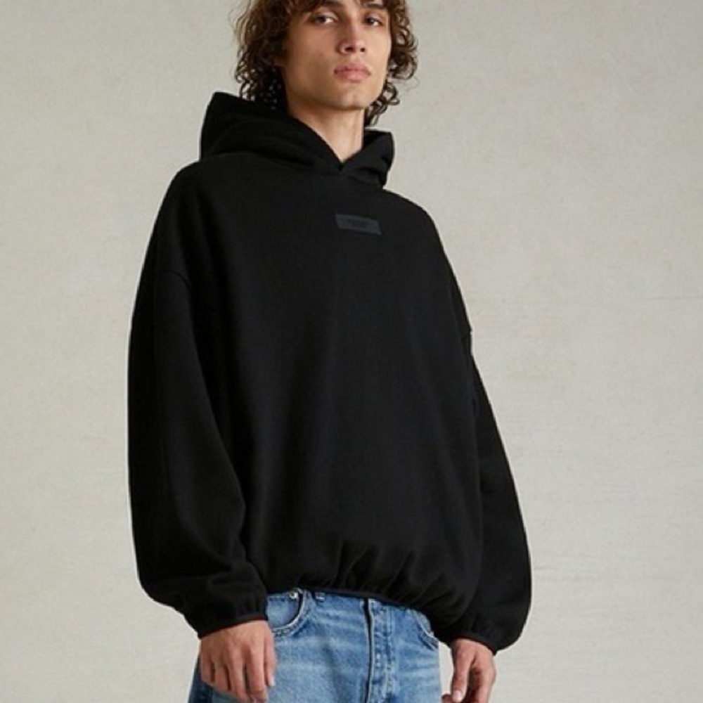 Fear of God Essentials Black Heavy Cotton Hoodie Mens Oversized S